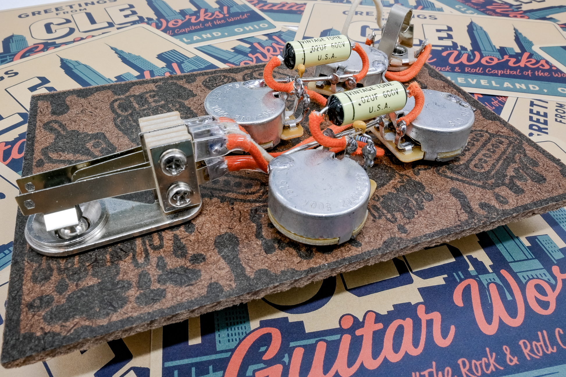 SG Wiring Harness- Vintage Yellow - handcrafted prewired guitar electronics by CLE Guitar Works